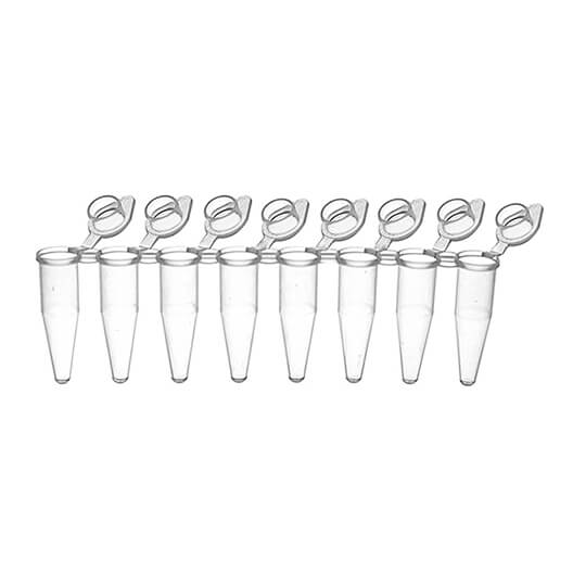 0.2ml Thin Wall Clear 8-Strip PCR Tubes with attached Optically Clear Caps